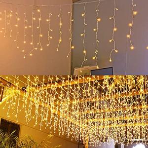 JIAMEIYI LED Icicle Lights, Curtain Fairy Hanging Lights String 8 Modes 13FT 96 LEDs Christmas Extendable Plug in Lights for Party Ceiling Balcony Patio Outdoor Indoor Decoration (Warm White, 4)