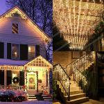 JIAMEIYI LED Icicle Lights, Curtain Fairy Hanging Lights String 8 Modes 13FT 96 LEDs Christmas Extendable Plug in Lights for Party Ceiling Balcony Patio Outdoor Indoor Decoration (Warm White, 4)