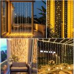 Vigdur Led Curtain String Lights, 8FT Window Fairy Lights for Bedroom with 210 Warm LEDs, Hanging Twinkle Indoor String Light for Party Wedding Garden Wall Decor(8 * 7ft)