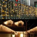 JIAMEIYI LED Icicle Lights, Curtain Fairy Hanging Lights String 8 Modes 13FT 96 LEDs Christmas Extendable Plug in Lights for Party Ceiling Balcony Patio Outdoor Indoor Decoration (Warm White, 4)