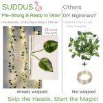 suddus 200 LED Vine with Light Plug in, 6.5ft x 6.5ft Pothos Fairy Curtain Lights with Remote, Leaf Fairy Lights for Wall,Bedroom, Dorm, Wedding, Party, Indoor Decor(Warm White)