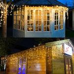 JIAMEIYI LED Icicle Lights, Curtain Fairy Hanging Lights String 8 Modes 13FT 96 LEDs Christmas Extendable Plug in Lights for Party Ceiling Balcony Patio Outdoor Indoor Decoration (Warm White, 4)