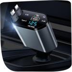 YAOKEEP 120W Fast Charging Retractable Car Charger 4 in 1, 180°Rotation Car Phone Charger with 31.5" Cables, USB Type-C and Lightning, Car Charger Adapter for iPhone 17/16/15/14 /13/12,Android,Samsung