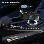 YAOKEEP 120W Fast Charging Retractable Car Charger 4 in 1, 180°Rotation Car Phone Charger with 31.5" Cables, USB Type-C and Lightning, Car Charger Adapter for iPhone 17/16/15/14 /13/12,Android,Samsung