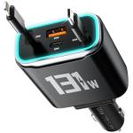 TOENNESEN Retractable Car Charger USB C 131W 4-in-1 Fast Charging with 2 Retractable Cables Car Phone Charger Adapter for iPhone 17 Pro Max 16 15 14 13 Fast Charge Car Accessories, Gifts for Men Women