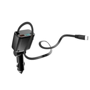 Retractable Car Charger, Fast Car Phone Charge, Type C Retractable Cables and 2 USB Ports Car Charger Adapter, Compatible with Phone 16 15 14 13 12 11 Pro Max，and More (Black)