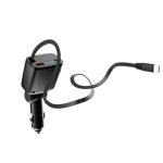 Retractable Car Charger, Fast Car Phone Charge, Type C Retractable Cables and 2 USB Ports Car Charger Adapter, Compatible with Phone 16 15 14 13 12 11 Pro Max，and More (Black)