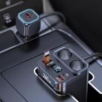 Cigarette Lighter Splitter with Retractable Car Charger, 45W USB C Car Cup 2-Socket Cigarette Lighter Adapter Heavy Duty Truck Car Plug Outlet Splitter Fast Charging 12V/24V Multi Port for Car Devices