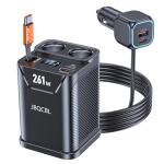 Cigarette Lighter Splitter with Retractable Car Charger, 45W USB C Car Cup 2-Socket Cigarette Lighter Adapter Heavy Duty Truck Car Plug Outlet Splitter Fast Charging 12V/24V Multi Port for Car Devices