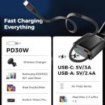 Retractable Car Charger, Fast Car Phone Charge, Type C Retractable Cables and 2 USB Ports Car Charger Adapter, Compatible with Phone 16 15 14 13 12 11 Pro Max，and More (Black)