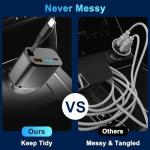 Retractable Car Charger, Fast Car Phone Charge, Type C Retractable Cables and 2 USB Ports Car Charger Adapter, Compatible with Phone 16 15 14 13 12 11 Pro Max，and More (Black)