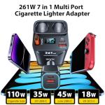 Cigarette Lighter Splitter with Retractable Car Charger, 45W USB C Car Cup 2-Socket Cigarette Lighter Adapter Heavy Duty Truck Car Plug Outlet Splitter Fast Charging 12V/24V Multi Port for Car Devices