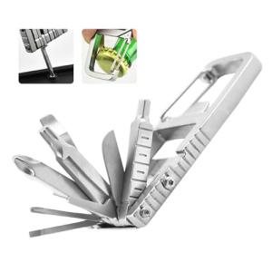 12 in 1 Mini Multi Tool, Portable Keychain Multitool Screwdriver Bit, Folding Outdoor Bottle Opener Compact Pocket Size Phone Holder for Camping Outdoors, 3.46x1.46inch