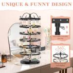 iDavosic.ly 6 Tier Metal Rotating Earring Holder Organizer, 264 Holes Large Stud Storage Display Stands Tree Rack, Adjustable Pierced Hoop Dangle Tower for Women, Black