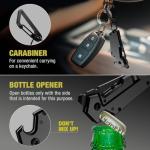 Mini Keychain Knife with Carabiner - 1.3" Tanto Serrated Blade - 6 in 1 Black Multitool - Bottle Opener Box Cutter Liner Lock - EDC Gadgets - Legal Folding Small Pocket Knives for Men Women Gifts 2248