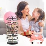 iDavosic.ly 6 Tier Metal Rotating Earring Holder Organizer, 264 Holes Large Stud Storage Display Stands Tree Rack, Adjustable Pierced Hoop Dangle Tower for Women, Black
