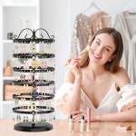 iDavosic.ly 6 Tier Metal Rotating Earring Holder Organizer, 264 Holes Large Stud Storage Display Stands Tree Rack, Adjustable Pierced Hoop Dangle Tower for Women, Black