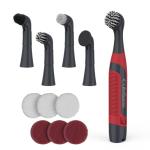 LifeBasis Cordless Electric Cleaning Brush, Mini Power Scrubber for Cleaning Waterproof Grout with 5 Brush Heads for Bathroom Kitchen Tile Crevice Corner - Red (Batteries Included)