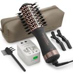 Dual Voltage Blow Dryer Brush Travel Hair Dryer Brush in One,2 inch Oval Shape Hot Air Brush,Travel Hair Tools/Volumizer/Straightener/Curler,European Blow Dry Brush with Universal Adapter