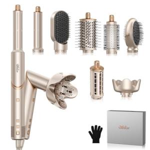 Ukliss 8 in 1 Hair Dryer Brush & Multi Hot Air Styler–Foldable 110,000 RPM Blow Dryer Brush Tool Set with Diffuser Auto-Wrap Curler for Fast Drying Curling Straightening Hair Daily Styling (1.25'')
