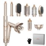 Ukliss 8 in 1 Hair Dryer Brush & Multi Hot Air Styler–Foldable 110,000 RPM Blow Dryer Brush Tool Set with Diffuser Auto-Wrap Curler for Fast Drying Curling Straightening Hair Daily Styling (1.25'')