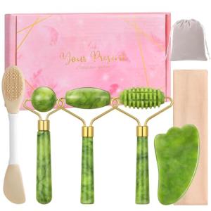 6Pcs Jade Roller for Face,Gua Sha Facial Tools for Women Natural Face Roller Massager Tool for Skincare, Makeup
