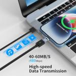 Magnetic Charging Cable 3A Fast Charging(3 Pack,3.3/6.6/6.6ft) 3 in 1 Magnetic Phone Charger with LED Light, Nylon Braided, for USB-C/Micro-USB Device - Black