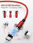 SUNTAIHO 540° Rotation Magnetic Charging Cable,Magnetic Phone Charger with LED [5Pack, 1.6ft/3.3ft/6.6ft/10ft/10ft] 3 in 1 Magnet Charger for Micro USB/Type C etc Nylon Braided USB Cable Red