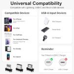 Magnetic Charging Cable 3A Fast Charging(3 Pack,3.3/6.6/6.6ft) 3 in 1 Magnetic Phone Charger with LED Light, Nylon Braided, for USB-C/Micro-USB Device - Black