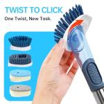 Soap Dispensing Scrub Brush - 4-in-1 Kitchen Cleaning Brush with Built-in Tank, Scraper Heads for Stubborn Grime on Pots Pans, Stand/Hang Storage-Blue