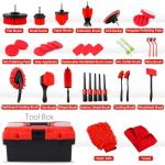 MIANYINGR 35Pcs Car Detailing Kit, Car Cleaning Kit with Windshield Cleaning Tool and Tool Box, Interior & Exterior Auto Care Supplies and Brushes (B：35PCS-R)