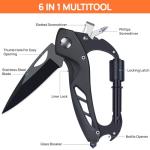 Multitool Carabiner with Pocket Knife, Gift for Men Him Dad Husband, 6-in-1 Multitool with EDC Carabiner Keychain,Bottle Opener,Window Breaker & Screwdriver,Cool Gadgets for Outdoor,Repair (Black)