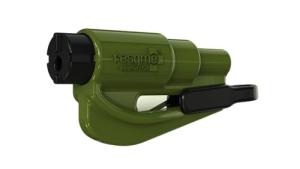 resqme The Original Emergency Keychain Car Escape Tool, 2-in-1 Seatbelt Cutter and Window Breaker, Made in USA, Army Green - Compact Emergency Hammer