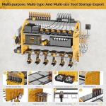 LBT Power Tool Organizer With Charging Station,Patented,Heavy Duty Steel,6 Drilling Rig Sizes With Hooks And Screw Boxes,6 sockets,Easy To Install Garage Storage Rack,Great Gift For Men, Yellow