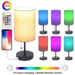 Lamps for Bedrooms Nightstand Bedside Lamp with 2 USB Port and Outlet, 3-Way Dimmable Table Lamps, Color Changing Night Stand Light Lamp RGB LED Bulb