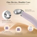 Vangines 3-in-1 Ice Roller for Face & Eyes – Cooling Facial Roller, Pore Cleansing Tool with 2 Silicone Brushes, Stainless Steel Roller for Puffiness & Pores (Purple)