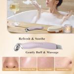 Vangines 3-in-1 Ice Roller for Face & Eyes – Cooling Facial Roller, Pore Cleansing Tool with 2 Silicone Brushes, Stainless Steel Roller for Puffiness & Pores (Purple)