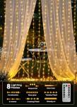 Brightown 300 LED Curtain String Lights, 9.8 FT Hanging Fairy Lights with Remote, 8 Modes, Waterproof Window Lights for Bedroom Backdrop Wedding Outdoor Party Christmas Decorations(Not Connectable)