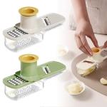 Multifunctional Garlic Grinder & Mandoline Slicer,2025 New Mini Ginger Garlic Grinding Planer Chopper Hand Press Vegetable Mandoline Cutter Tool with Container (Creamy+Green)