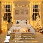 JMEXSUSS 300 LED Remote Control Christmas Curtain Lights, Plug in Fairy Curtain Lights Outdoor, Window Wall Hanging String Lights for Bedroom Backdrop Wedding Party Indoor Patio Xmas Decor, Warm White
