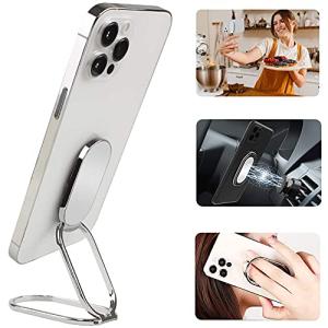 Cell Phone Ring Holder Finger Kickstand, CLZWiiN Foldable 360° Rotation Cellphone Stand for Desk, Office Desktop, Magnetic Car Mount, Metal Multi-Angle for Phone Back Grip (Silver)