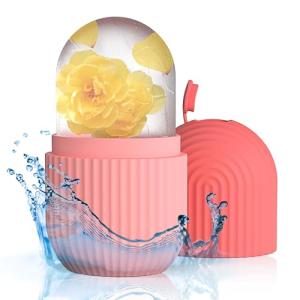 Ice Roller for Face and Eye，Ice Cube Roller Massager for Skin Women Care Tools, Naturally Conditioning De-Puff Eye Bags, Reduce Migraine Pain， Reusable Massage Silicone Ice Mold （Pink）