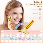 Amirce 2-in-1 Gua Sha and Ice Roller Facial Tools, Electric Face Massager Device for Eye, Jaw, Scalp, Neck, Gold