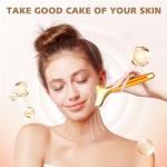 Amirce 2-in-1 Gua Sha and Ice Roller Facial Tools, Electric Face Massager Device for Eye, Jaw, Scalp, Neck, Gold