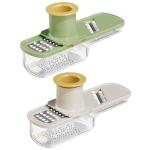2 Pieces Mini Mandoline Slicer 3 in 1 - Ginger Garlic Grater, Vegetable Chopper with Container, Easy Grip Handheld Kitchen Tool, Safety Guard, for Camping Cooking and Picnic