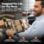 Leather Tech Pouch, Electronics Organizer Travel Case, Leather Passport Holder for Travel, Cord Organizer Tech Bag, Document Holder