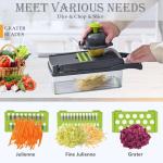 Vegetable Chopper Dicer with Container | Cheese Grater Mandoline Slicer Cabbage Shredder French Fry Cutter Stainless Steel for Veggie Onion Potato Fruit Food, Manual Hand Cooking Gadget for Kitchen