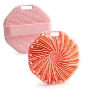 Silicone Shower Brush, Body Scrub, Treatment exfoliating Portable Massage Brush, eco-Friendly fin Bath Brush (aurantium)
