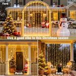 JMEXSUSS 300 LED Remote Control Christmas Curtain Lights, Plug in Fairy Curtain Lights Outdoor, Window Wall Hanging String Lights for Bedroom Backdrop Wedding Party Indoor Patio Xmas Decor, Warm White