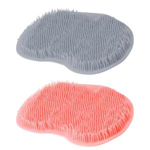 Shower Foot Scrubber Mat Silicone Foot Scrubber in Shower 2 Pcs Silicone Showers Foots Brush Pad Exfoliating Showers Back Scrubbers Wall Mounted with Non-Slip Suction Cups for Men Women, Pink and Gray